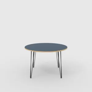 Plywood Round Table with Black Hairpin Legs - Formica Night Sea Blue - 1200(dia) x 735(h)