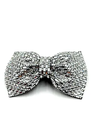 Polka Dot Crystal Rhinestone Sparkling Bow Ribbon Barrette