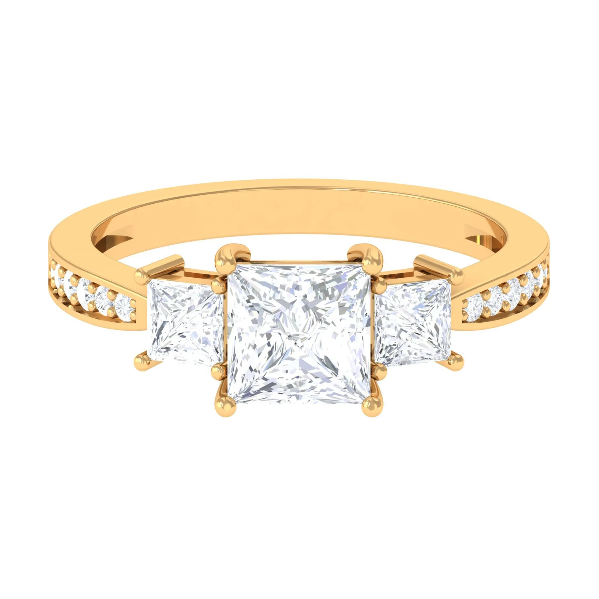 Princess Cut Zircon Three Stone Engagement Ring