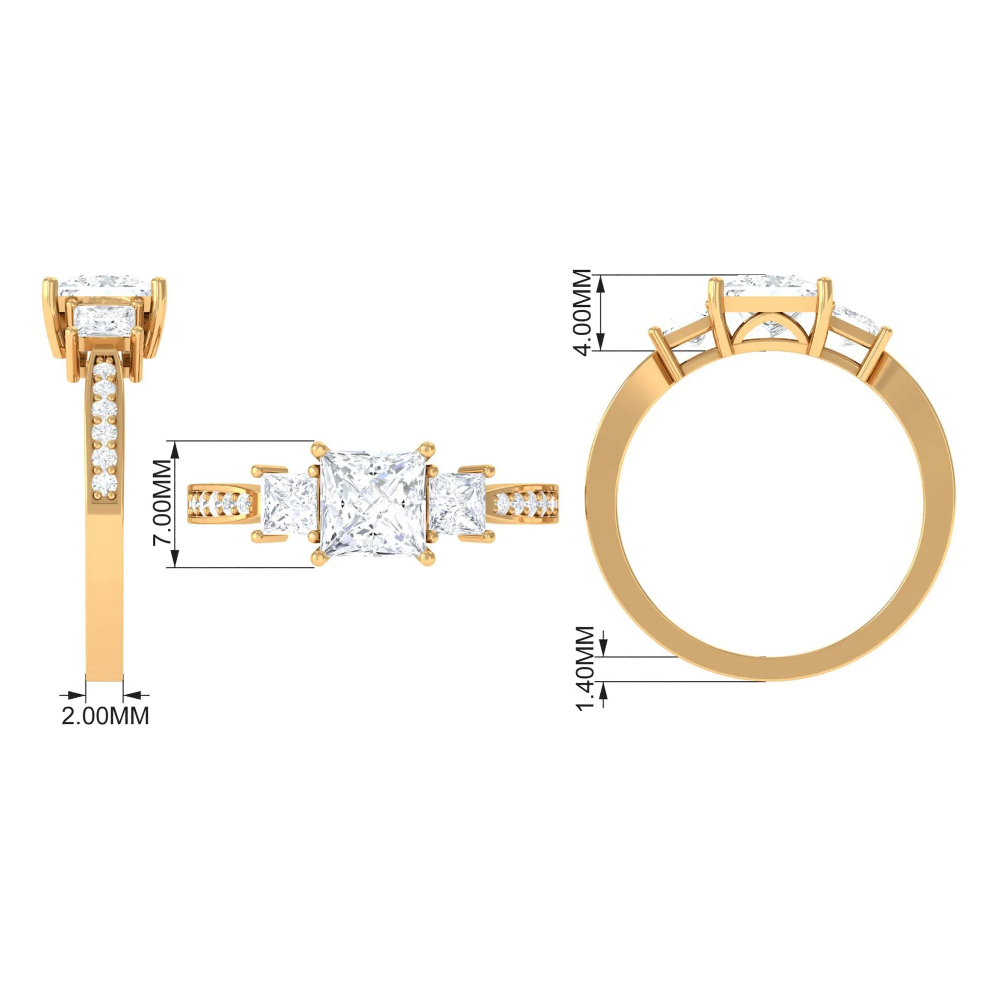 Princess Cut Zircon Three Stone Engagement Ring