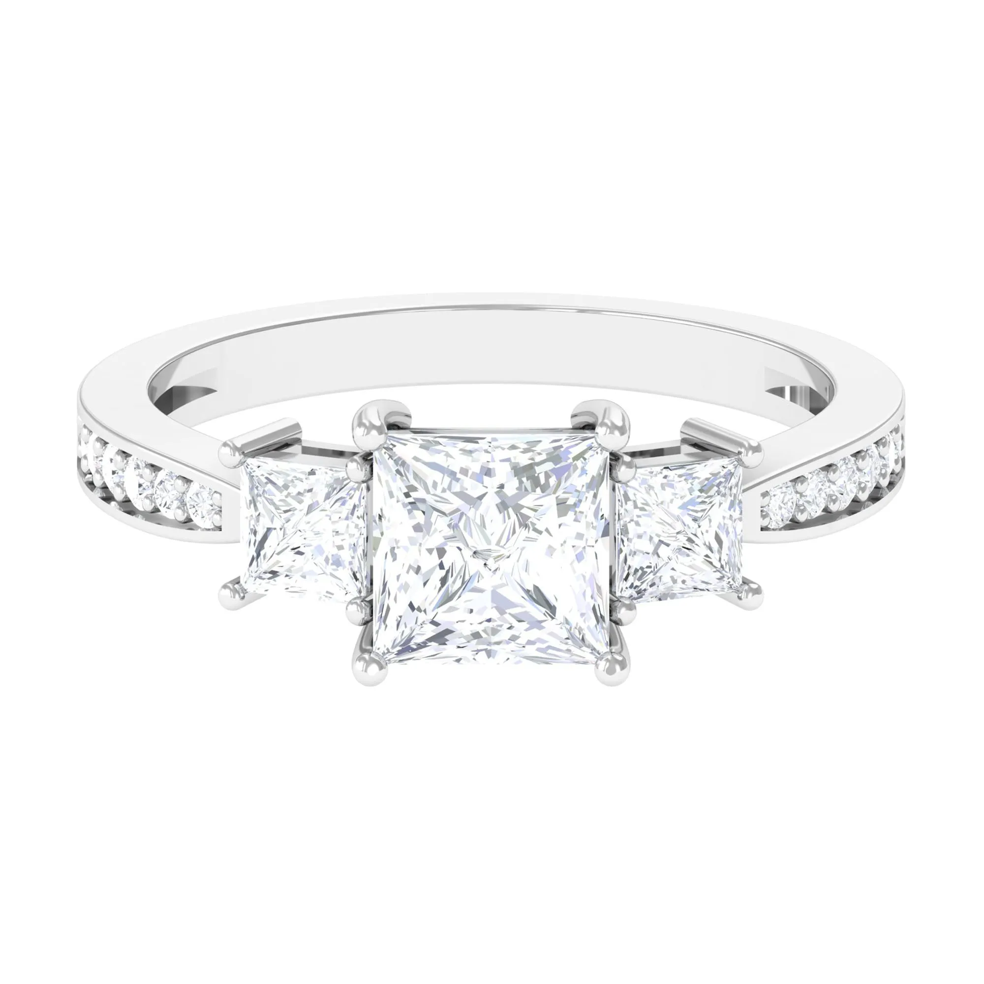 Princess Cut Zircon Three Stone Engagement Ring