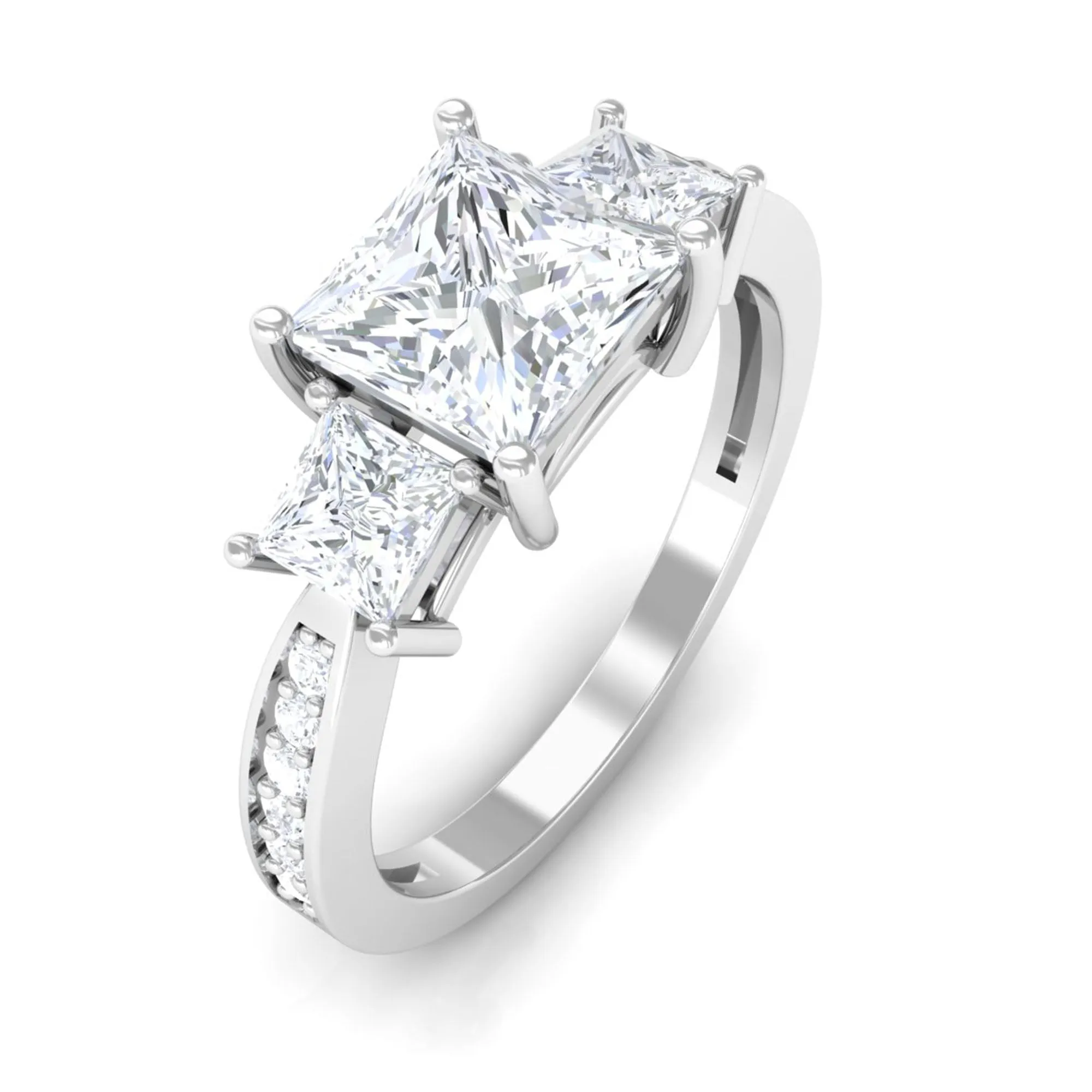 Princess Cut Zircon Three Stone Engagement Ring