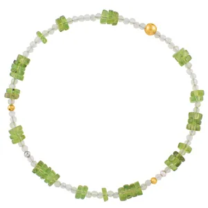 Pyrite's Booty Bracelet in 2mm Prehnite & Peridot Heishi