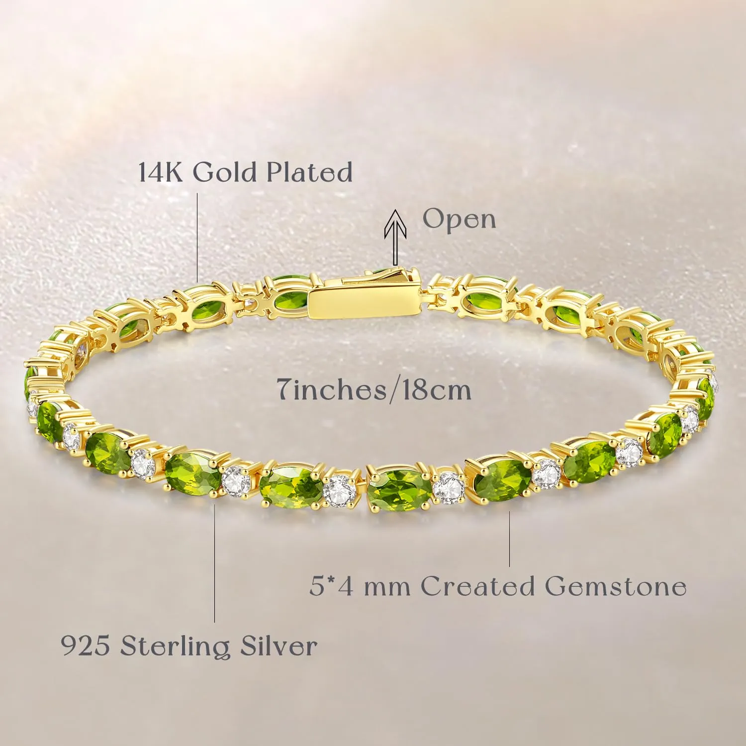 "Glamour Radiance" August Birthstone Fancy Cut Tennis Peridot Sterling Silver Bracelet