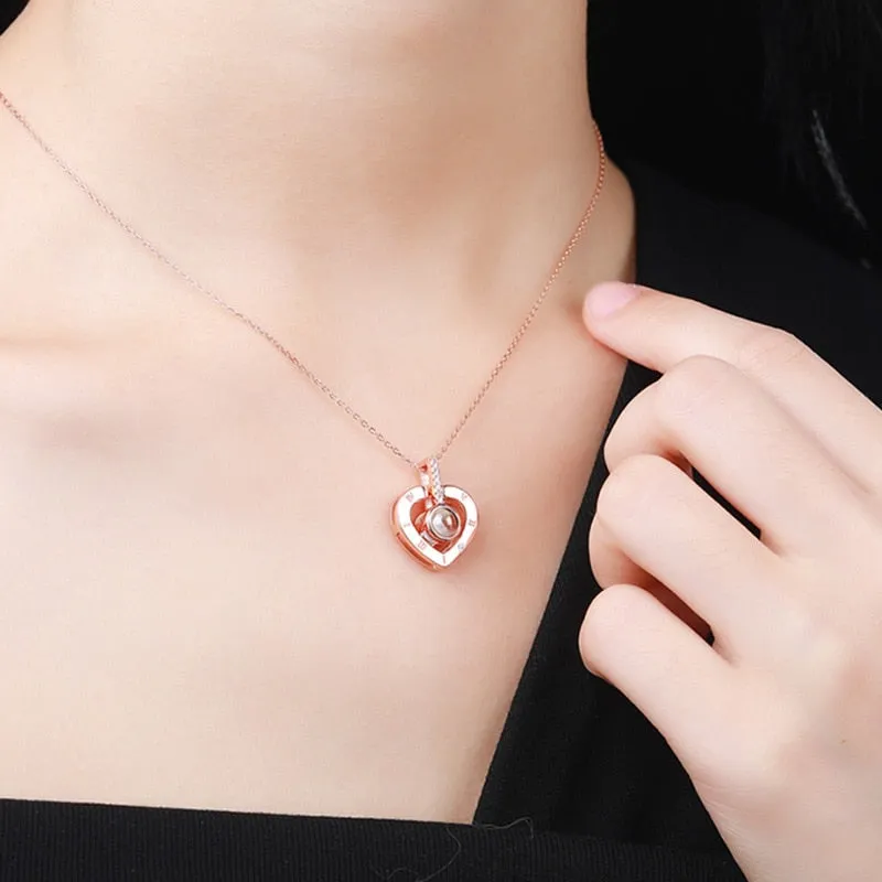 "I LOVE YOU" Pendant Necklace for Women with Unique Projection Function 100 Language "I LOVE YOU"