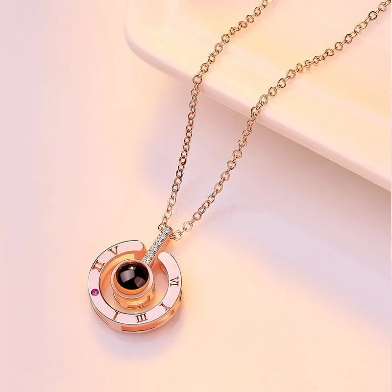 "I LOVE YOU" Pendant Necklace for Women with Unique Projection Function 100 Language "I LOVE YOU"