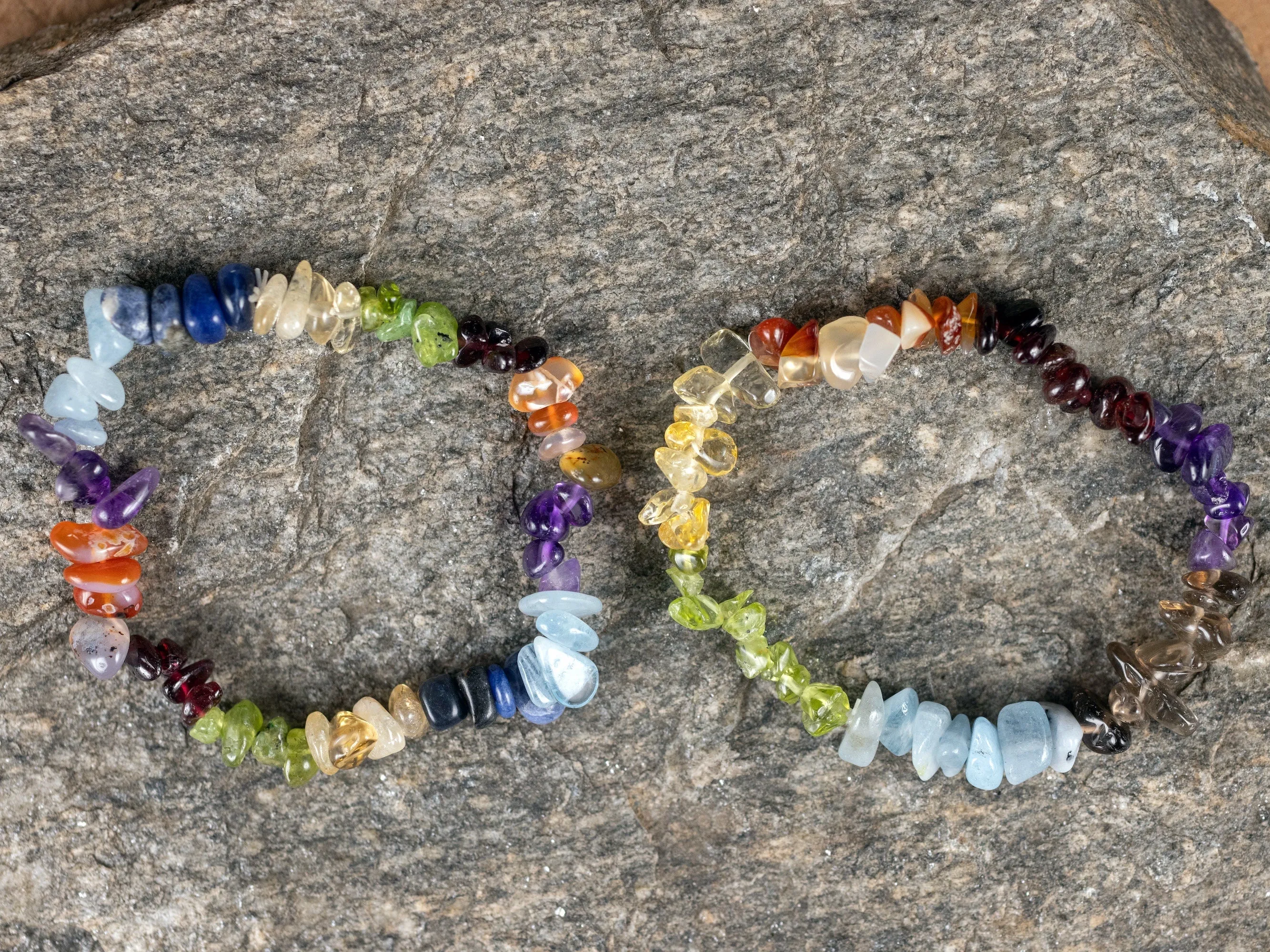 RAINBOW CHAKRA Crystal Bracelet - Chip Beads - Beaded Bracelet, Handmade Jewelry, Healing Crystal Bracelet, E0628