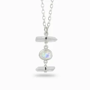 Rainbow Moonstone & Clear Quartz Necklace