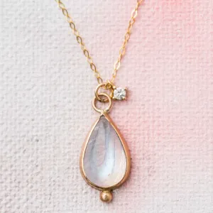 Rainbow Moonstone and Diamond Charm Necklace in 14k