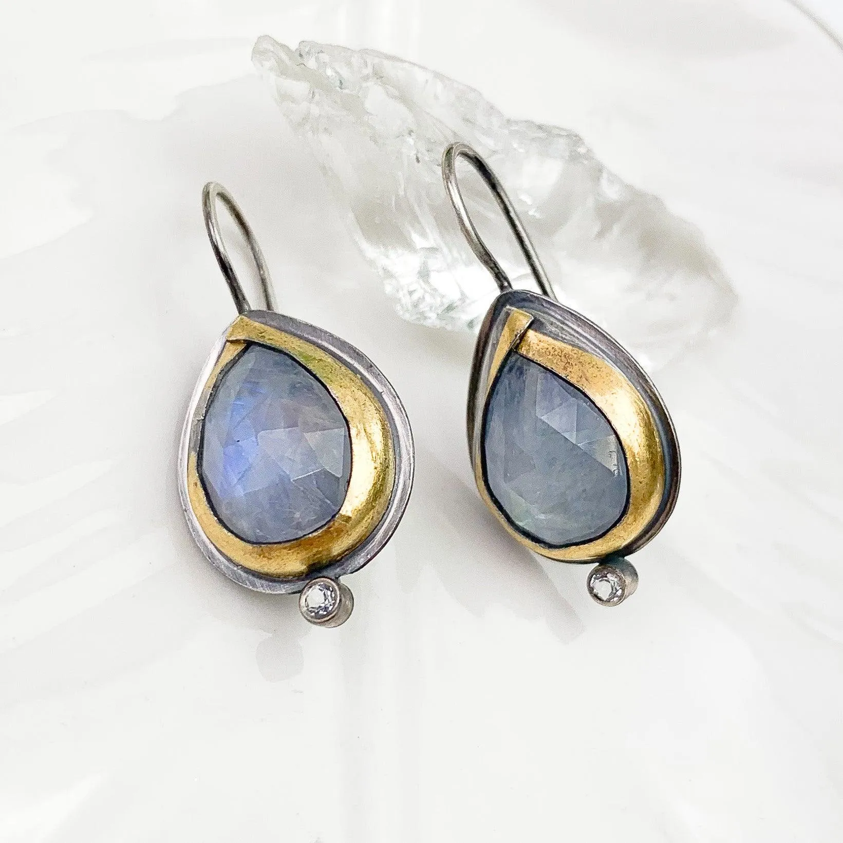 Rainbow Moonstone Square Pivot Necklace and Earrings