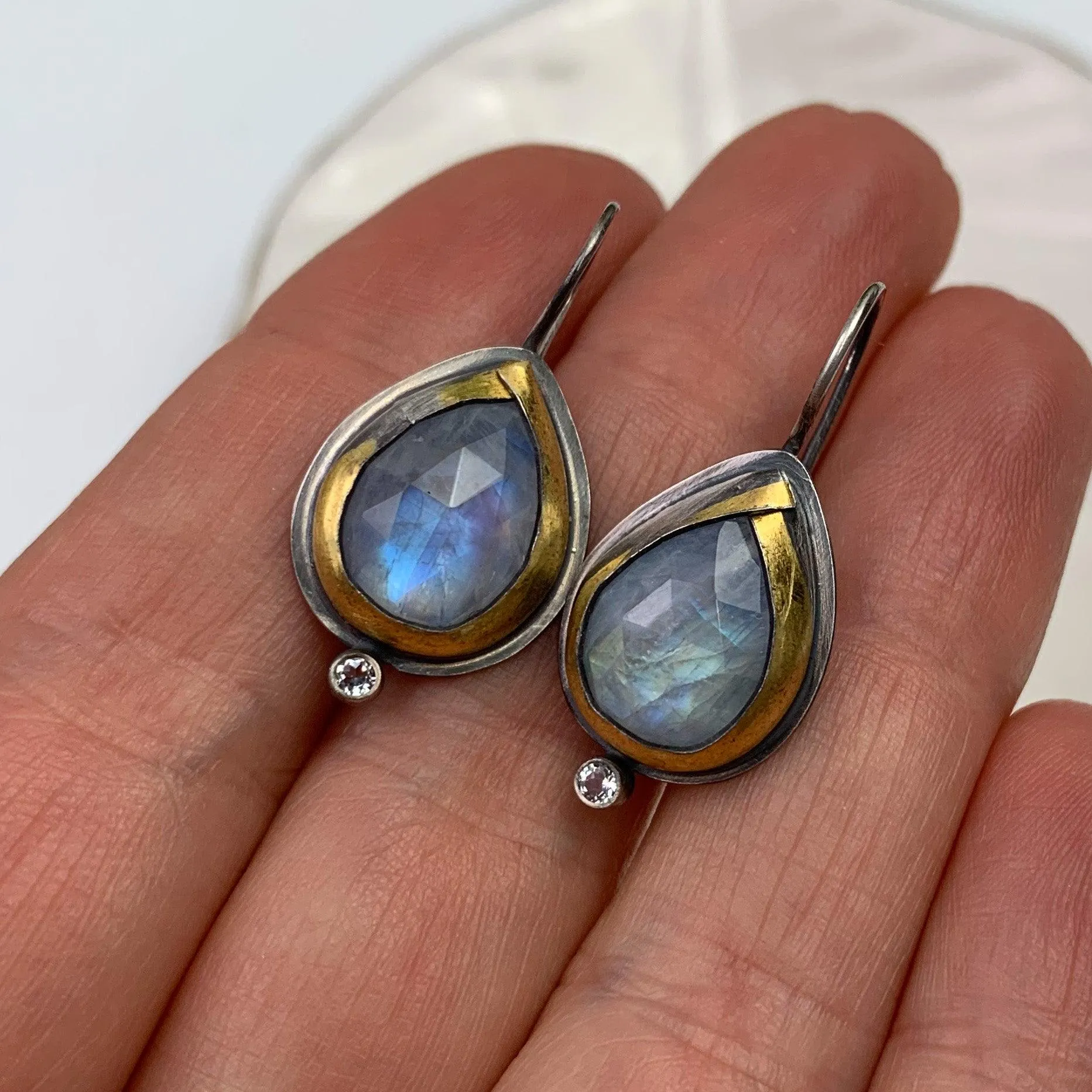 Rainbow Moonstone Square Pivot Necklace and Earrings