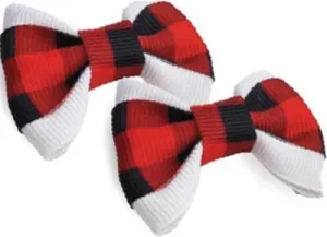 Red Buffalo Plaid Hair Bows with French Clip