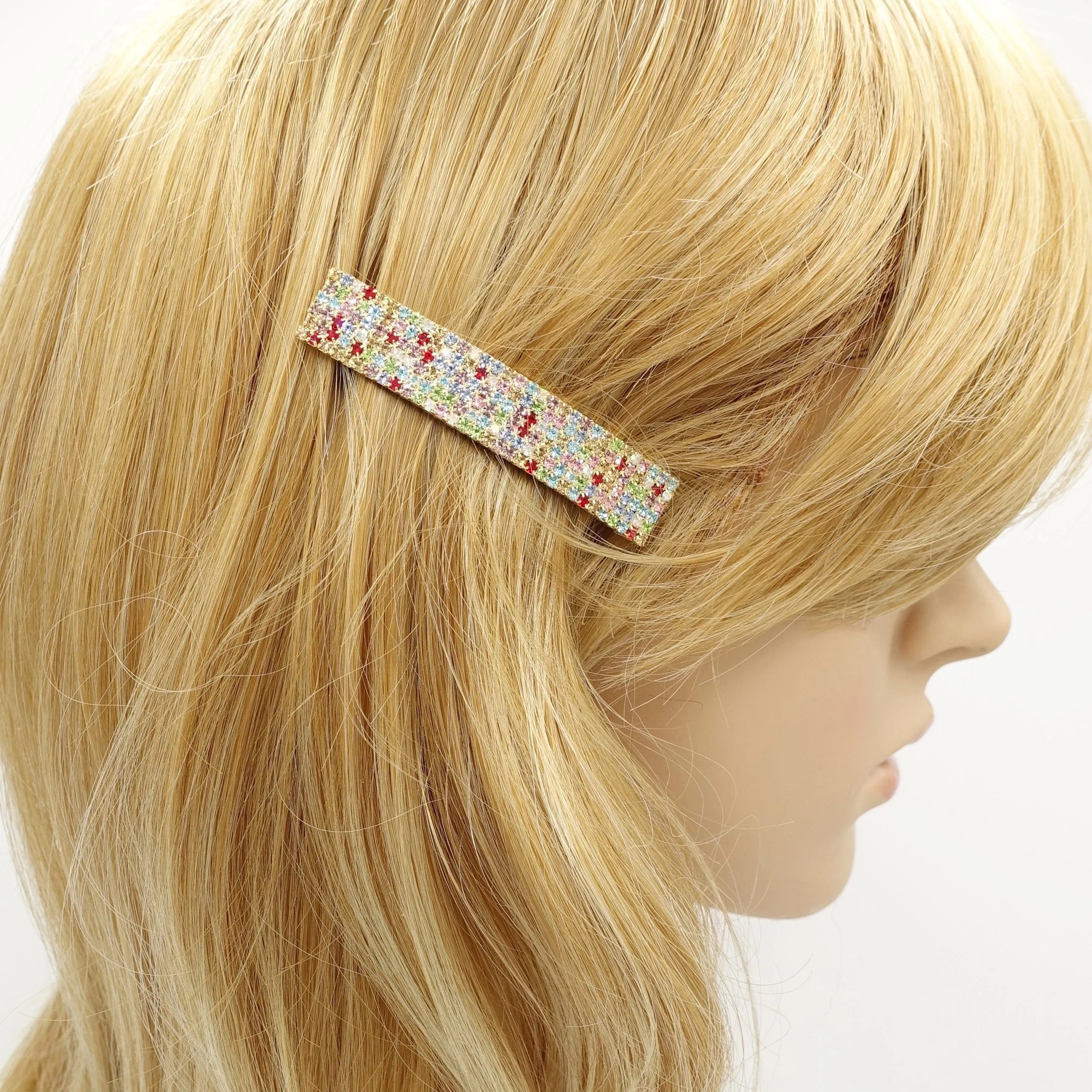 rhinestone embellished rectangle mini hair barrette woman hair accessories