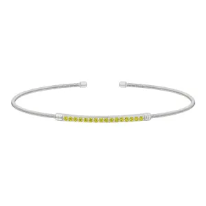 Rhodium Finish Sterling Silver Cable Cuff Bracelet with Simulated Peridot Birth Gems - August