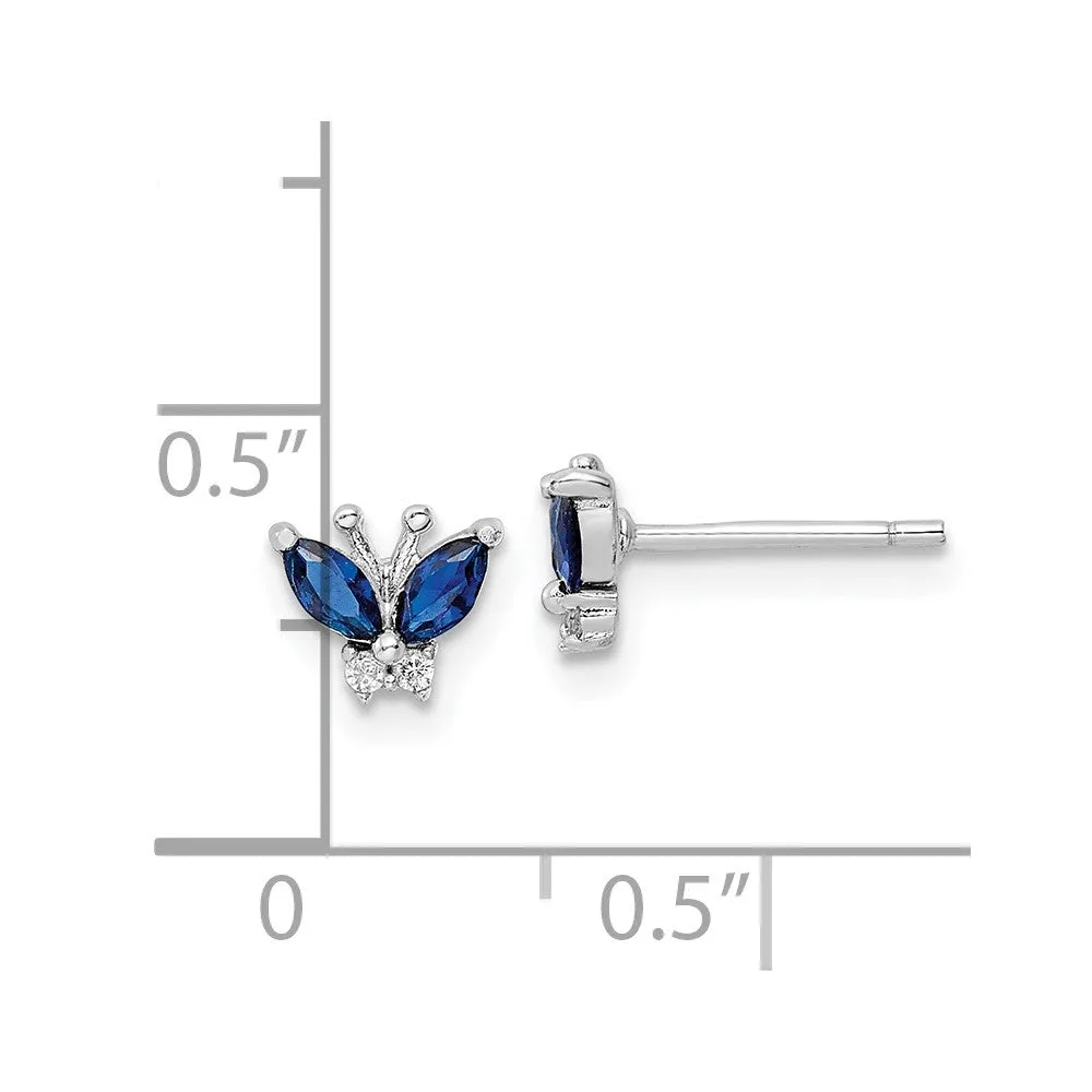 Rhodium-plated Sterling Silver Blue & White CZ Butterfly Post Earrings