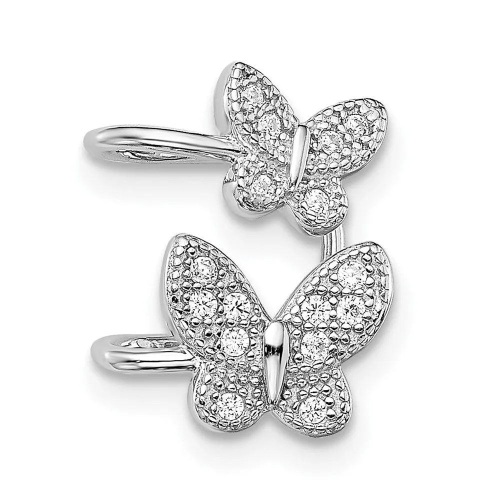 Rhodium-plated Sterling Silver CZ Double Butterfly Right Cuff Earrings