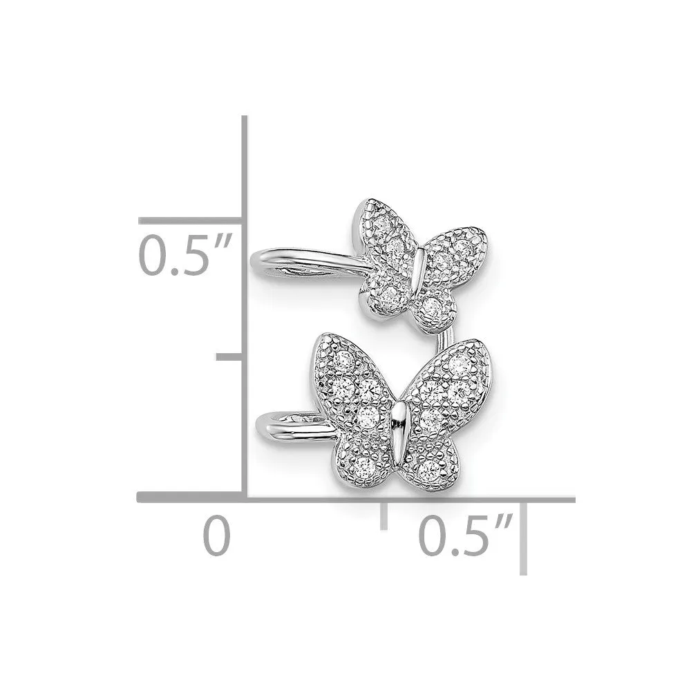 Rhodium-plated Sterling Silver CZ Double Butterfly Right Cuff Earrings