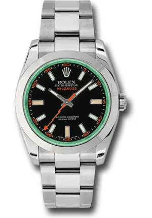 Rolex Steel Milgauss Watch - Black Dial With Green Crystal - 116400V bko