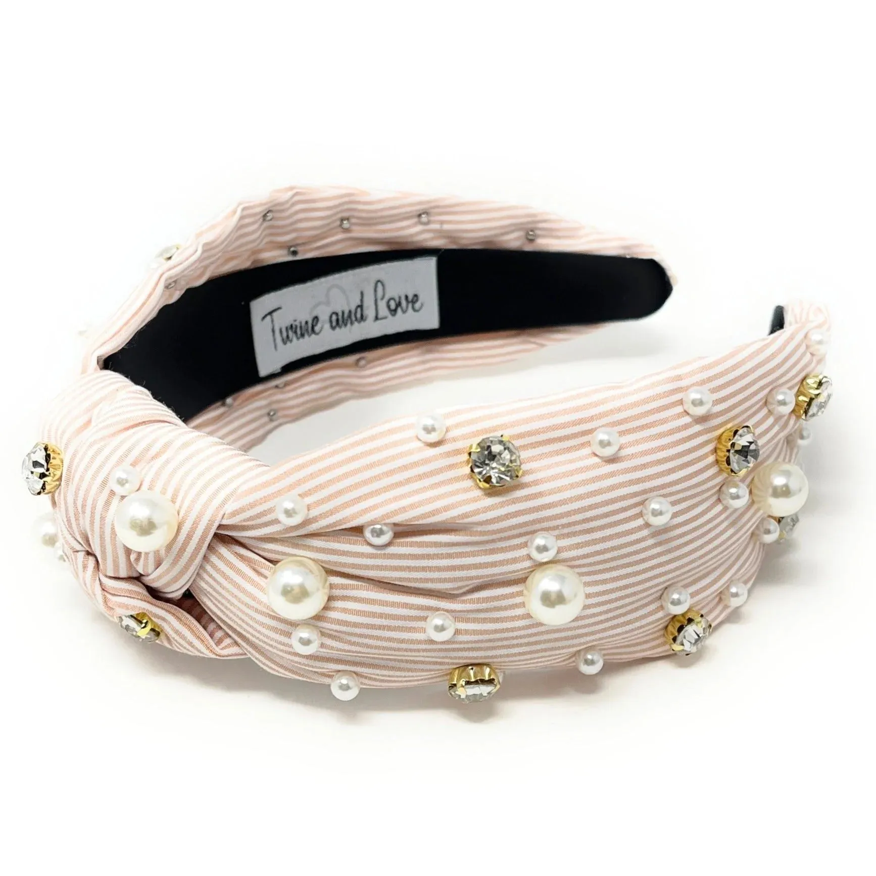 Rose Beige Stripe Knot Headband