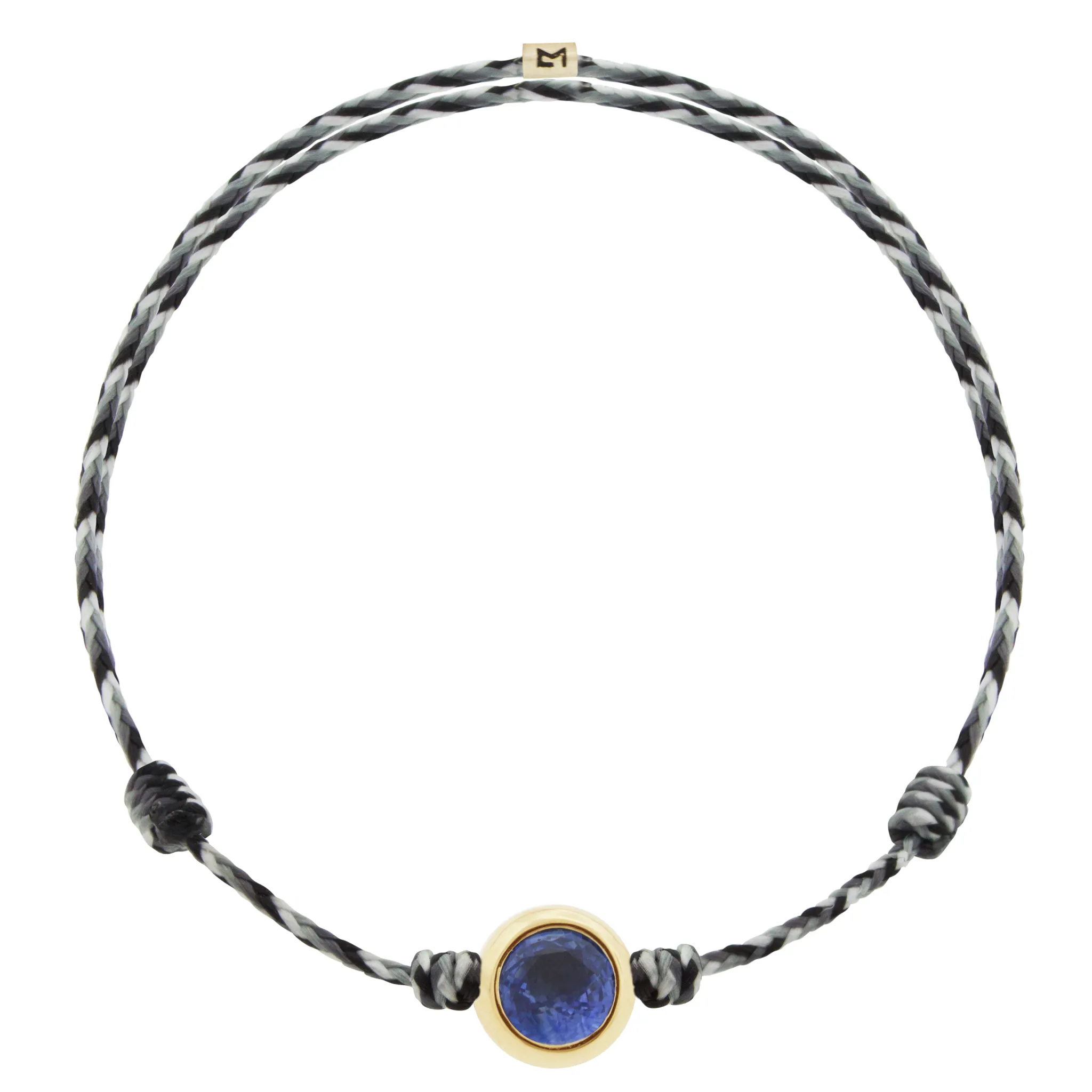 Round Blue Sapphire Bead on Salt & Pepper Ombre Cord Bracelet