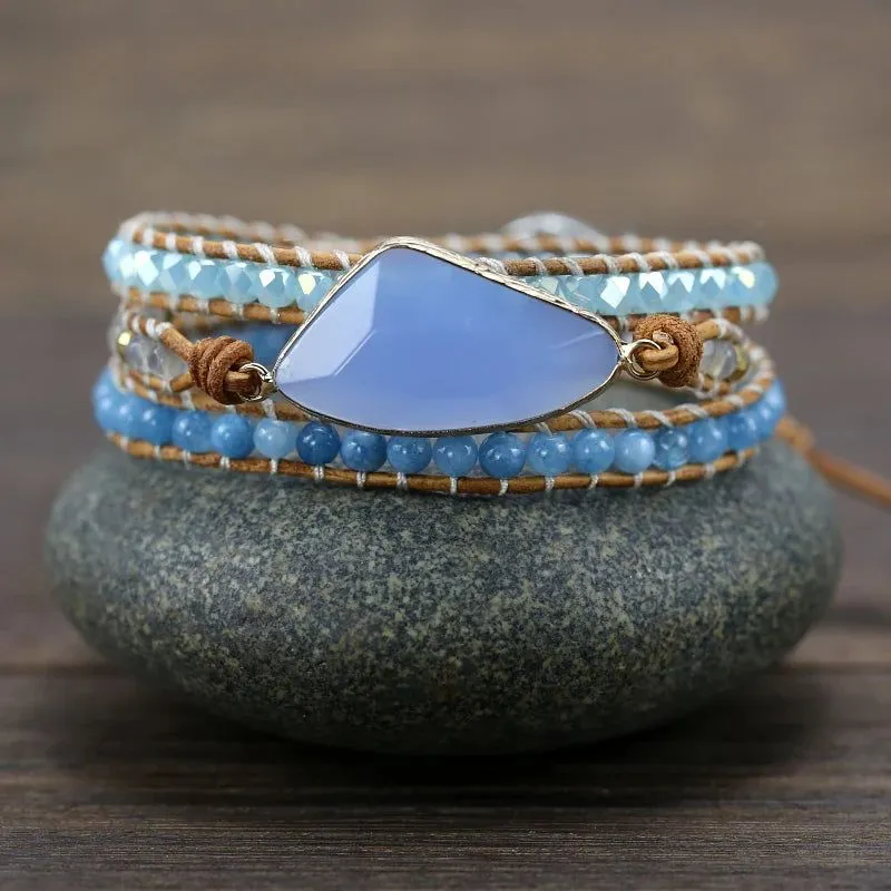 Sapphire Leather Wrap Bracelet