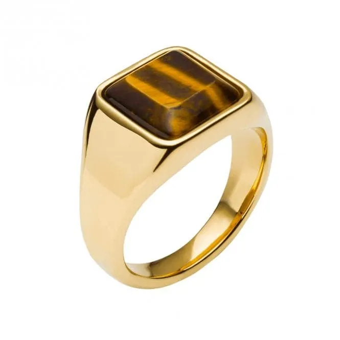 Signet Tigers Eye Gold Plated Ring R3857Y