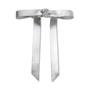 SILVER BARDOT FAUX LEATHER BOW BARRETTE