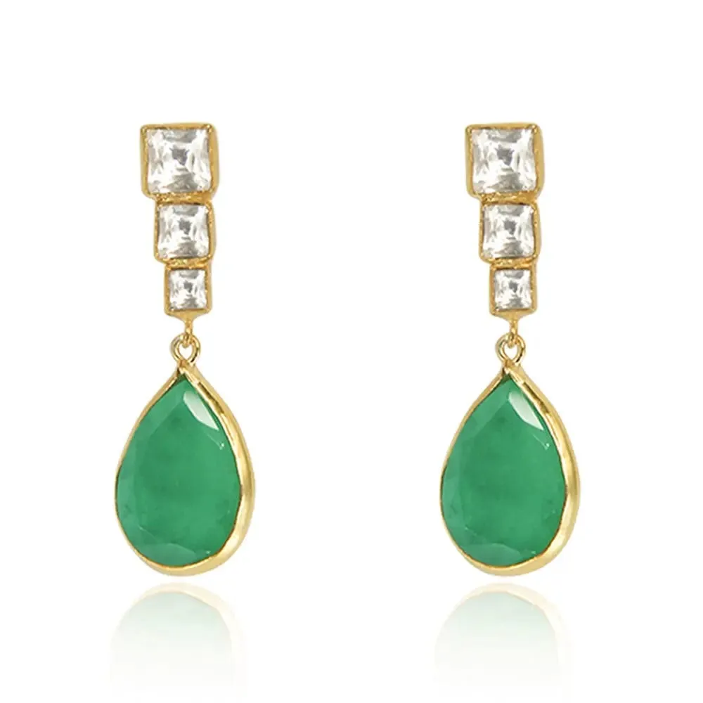 Silver green drop earring