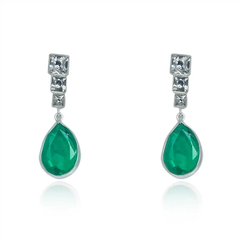 Silver green drop earring