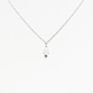 Silver Teardrop Shaped Moonstone & CZ Necklace