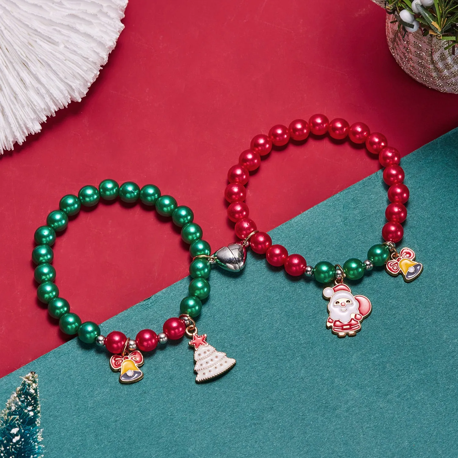 Sisslia Magnet Couple Bracelet with Christmas Ornaments Santa Claus Pendant Bracelet Ladyt for Woman