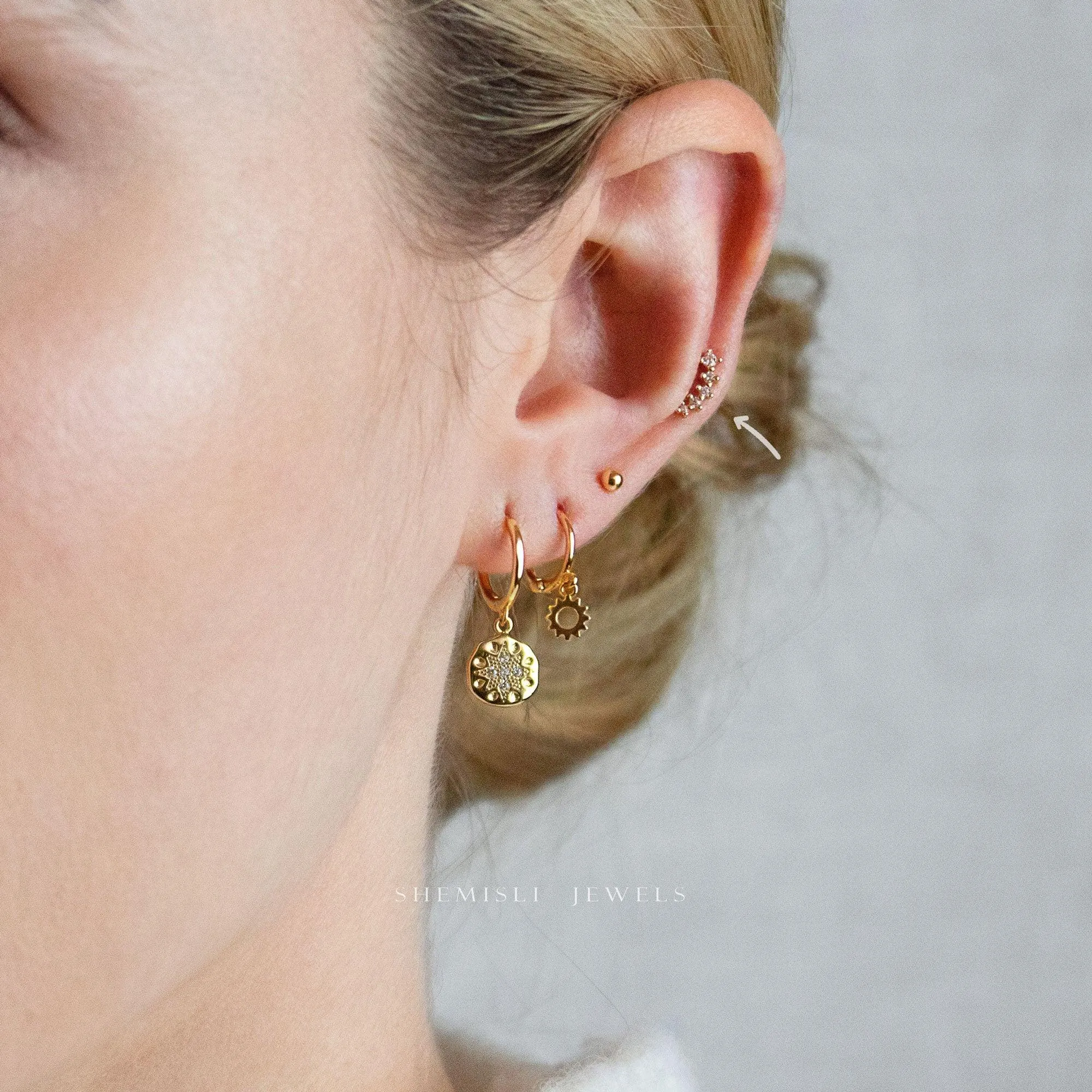 Small CZ Climber Earrings,  Unisex, Gold, Silver SHEMISLI - SS082 LR