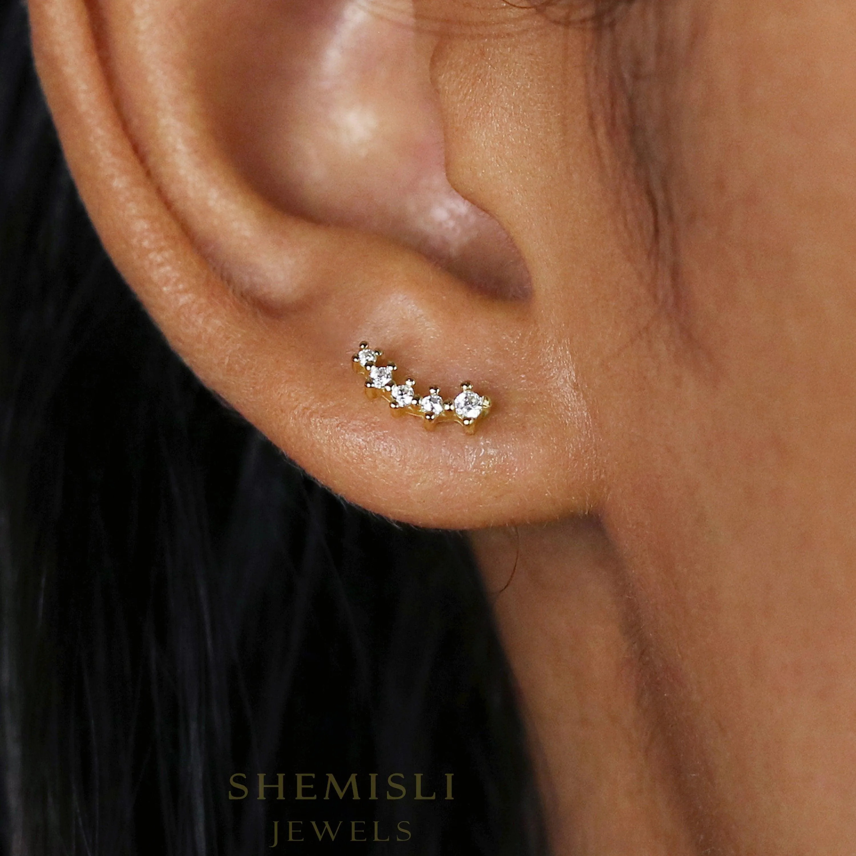 Small CZ Climber Earrings,  Unisex, Gold, Silver SHEMISLI - SS082 LR