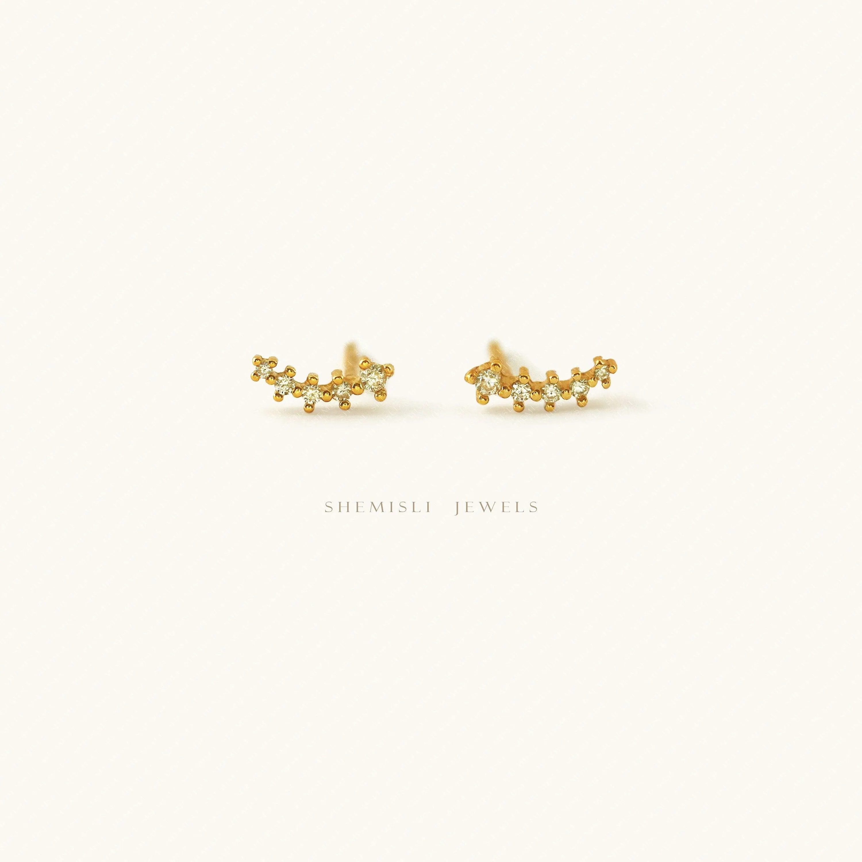 Small CZ Climber Earrings,  Unisex, Gold, Silver SHEMISLI - SS082 LR