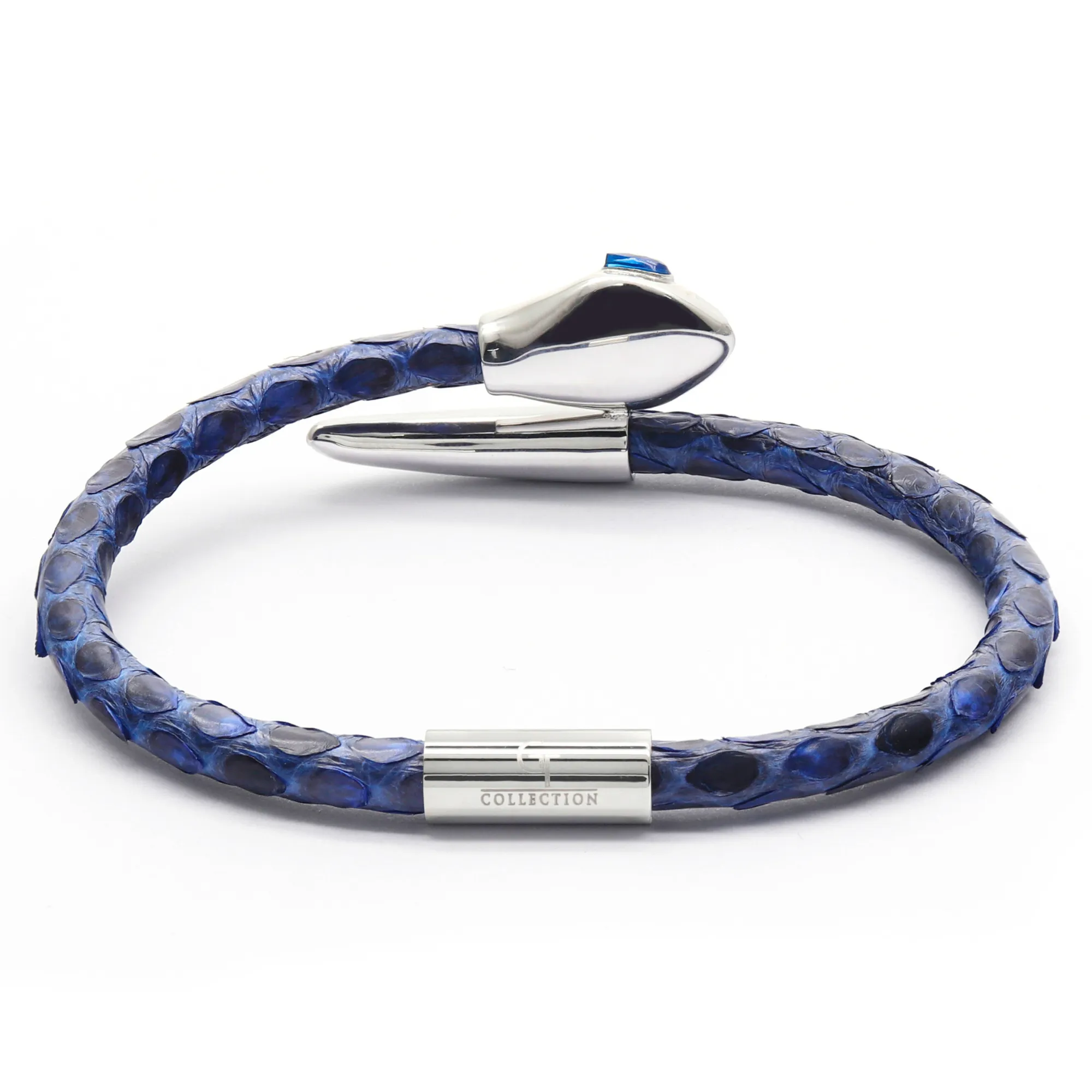 Snake Head Bracelet - Blue Leather with Zircon