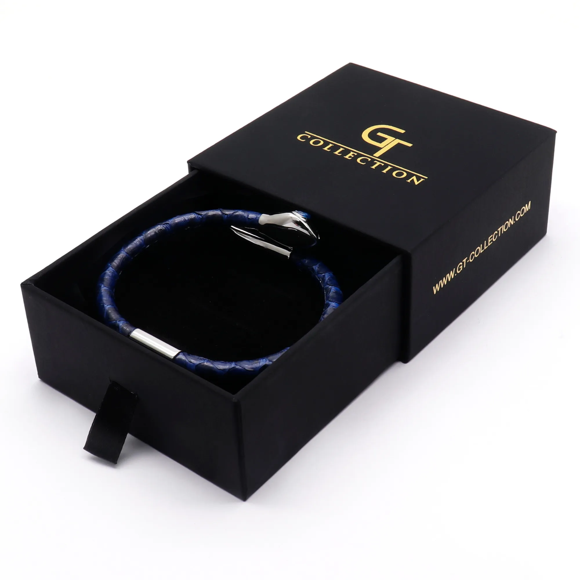 Snake Head Bracelet - Blue Leather with Zircon