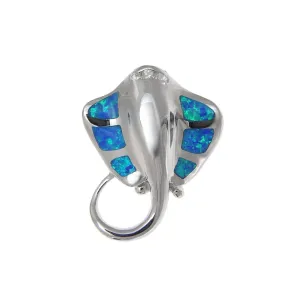 Sterling Silver Blue Opal Manta Stingray Alamea Hawaii Pendant