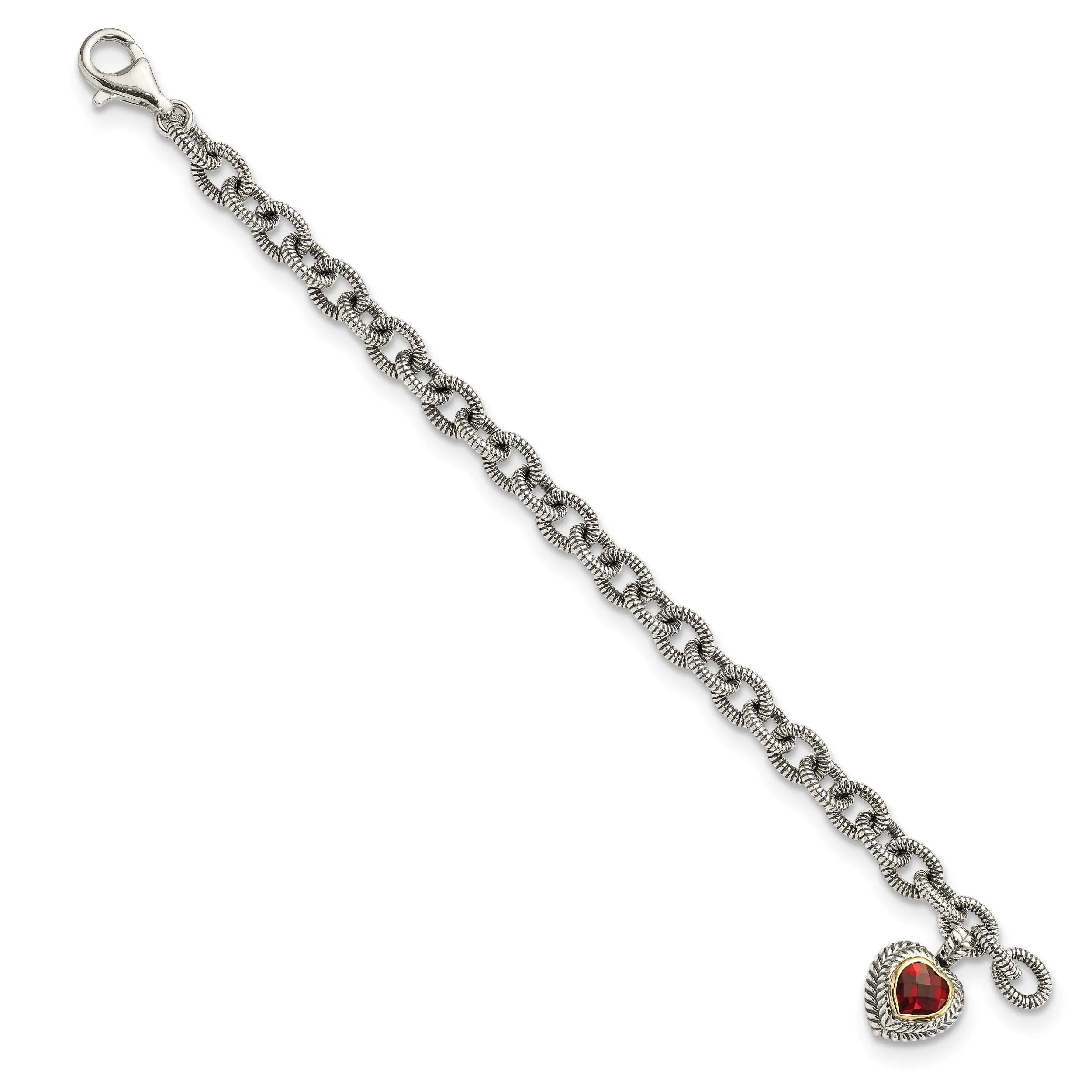 Sterling Silver Gold Garnet Heart Link Bracelet