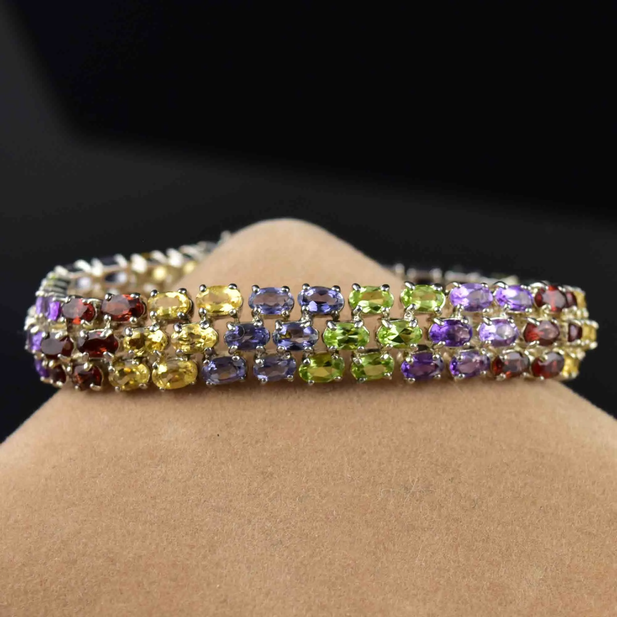 Sterling Silver Multi Gemstone Tennis Style Bracelet