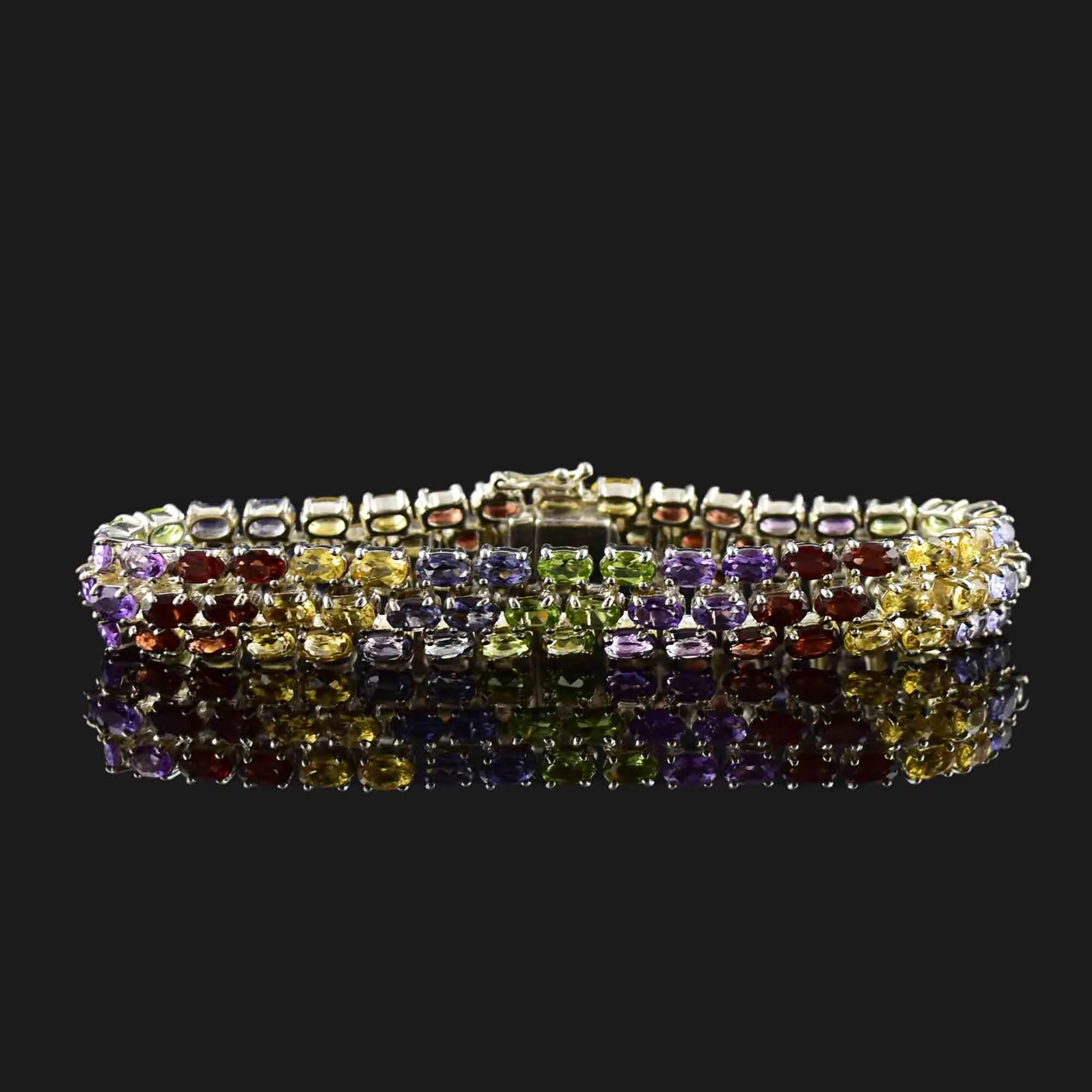 Sterling Silver Multi Gemstone Tennis Style Bracelet