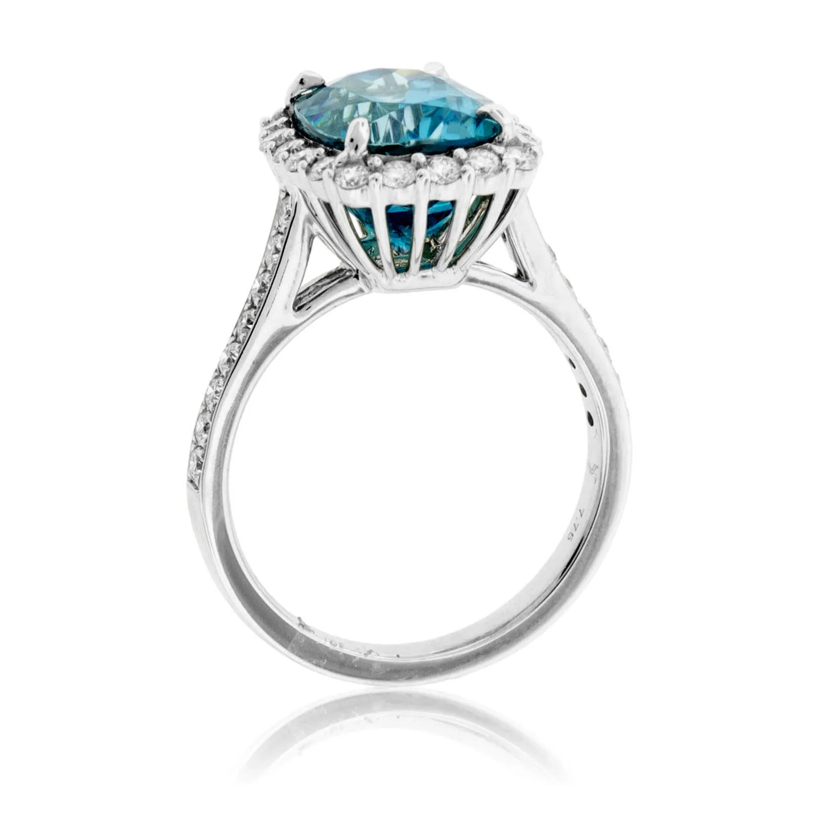 Stunning Blue Zircon & Diamond Halo Ring