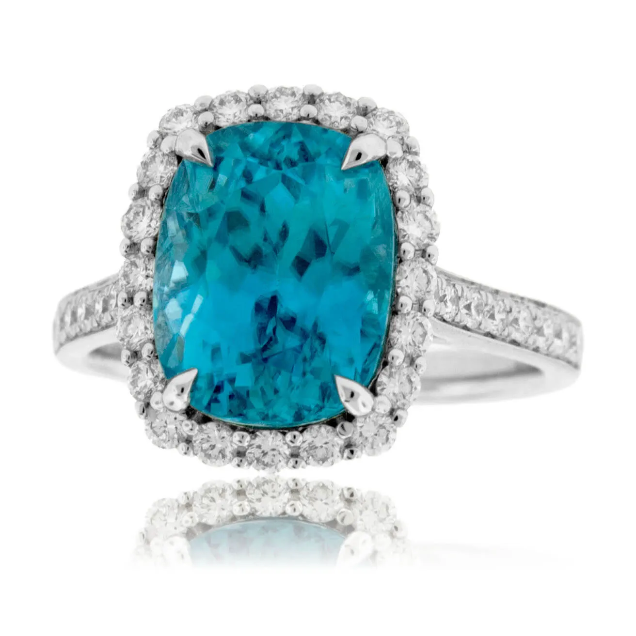 Stunning Blue Zircon & Diamond Halo Ring