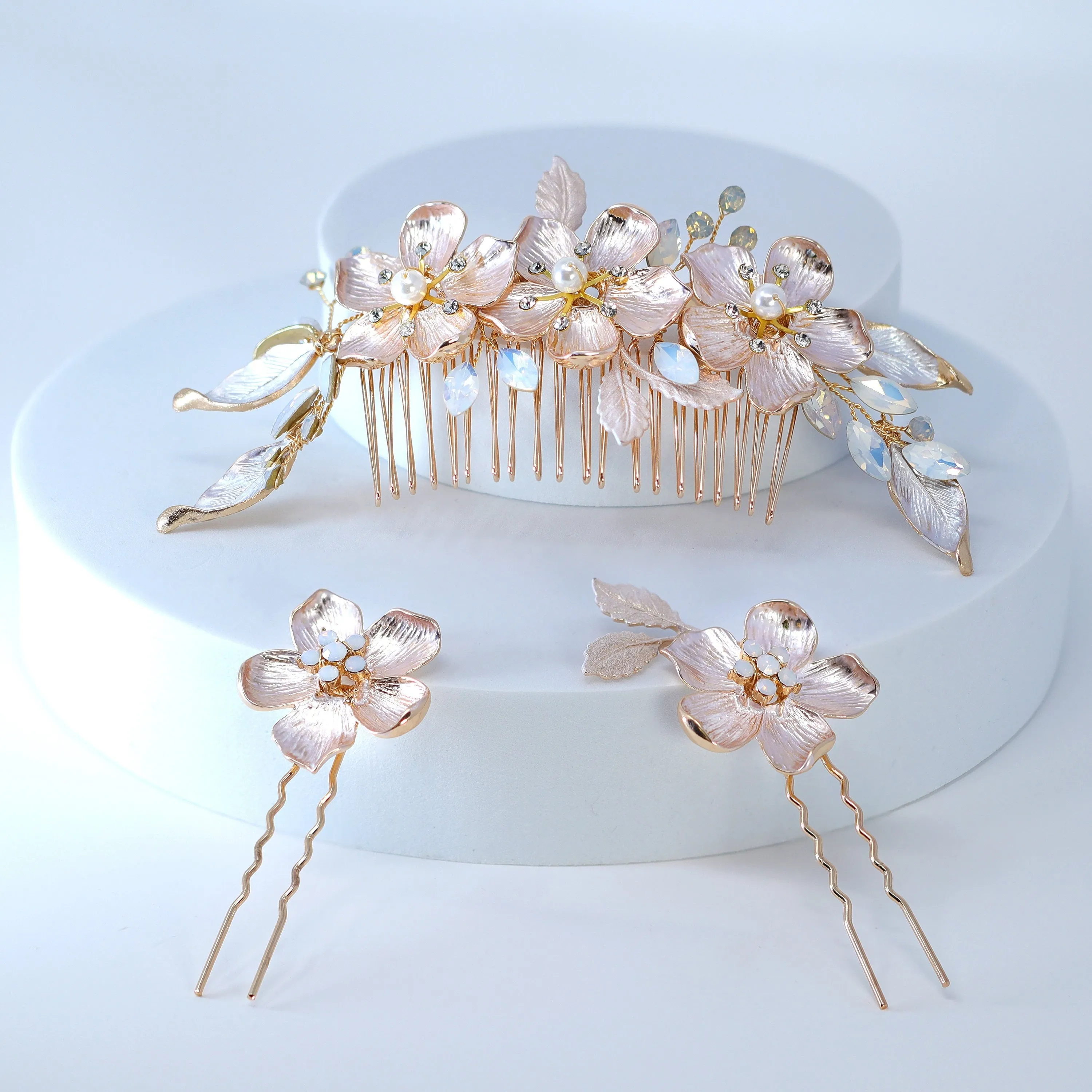 Swarovski Crystal Faux Pearl Floral Vine Leaves Opal Bridal Hair Comb,Bridal Hair Piece, Something Blue Hair Comb, Wedding Hair Accessory.