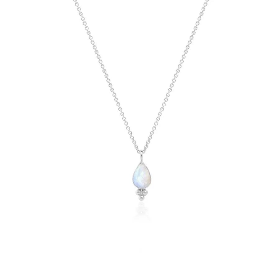 Teardrop Sterling Silver Rainbow Moonstone Necklace