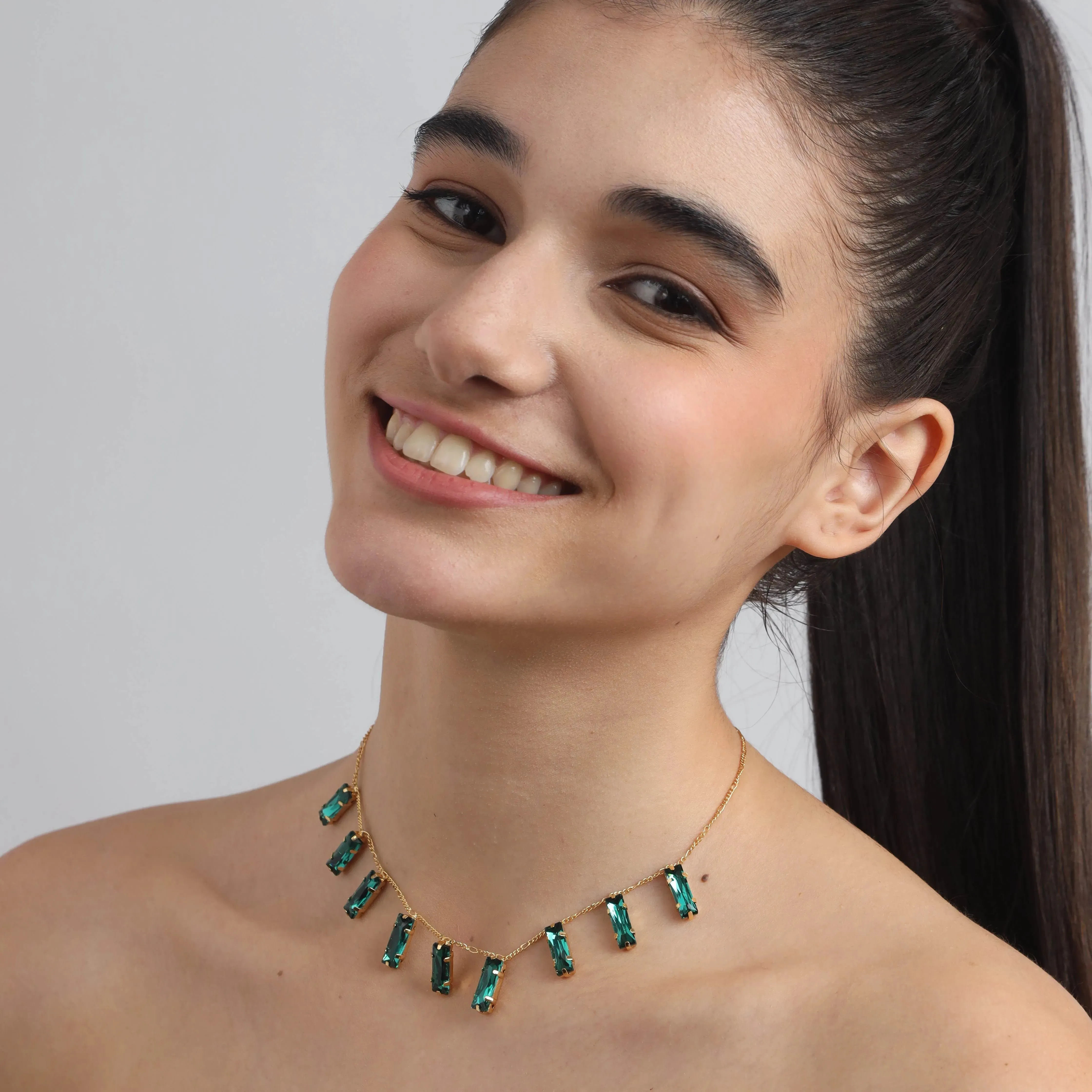 TFC 24K Emerald Slim Brick Gold Plated Dainty Necklace