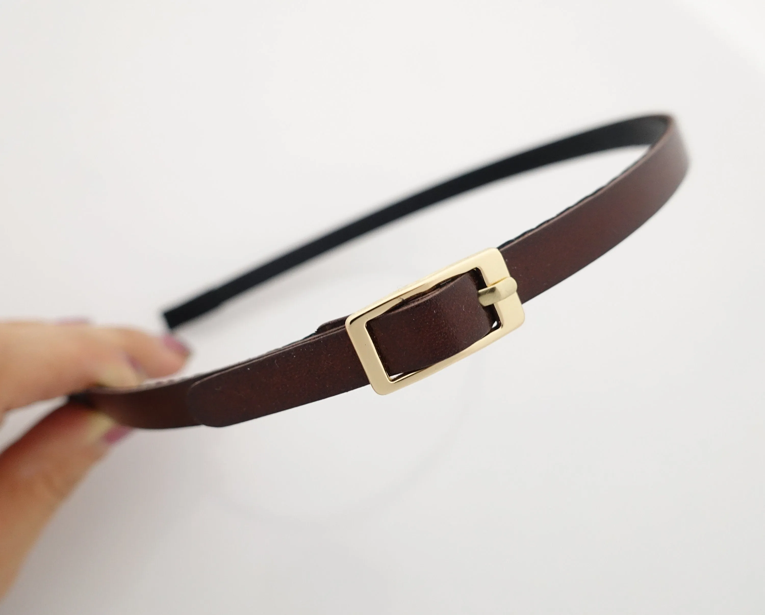 thin buckle leather headband simply style woman hairband