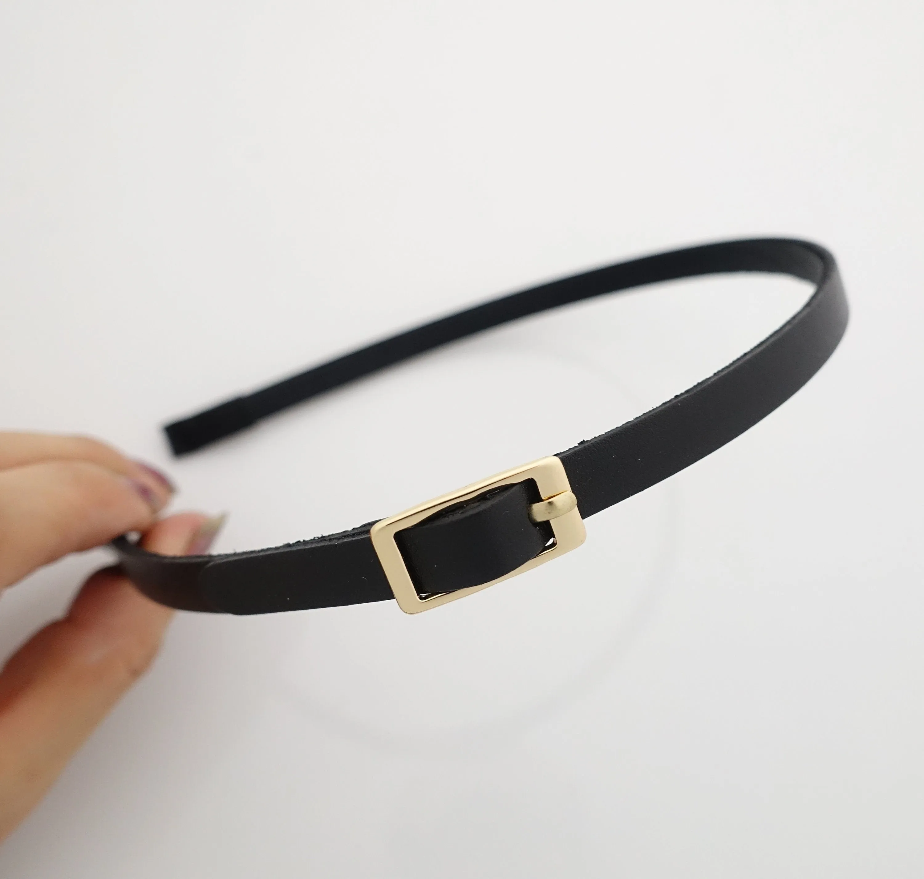 thin buckle leather headband simply style woman hairband