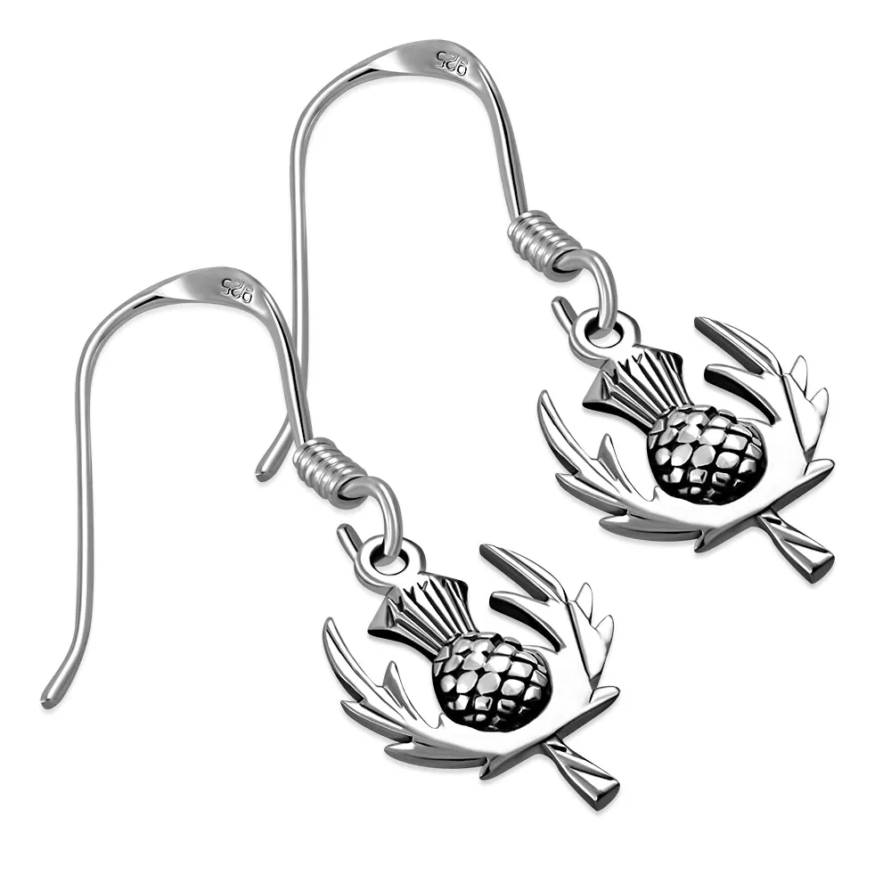 Thistle Flower Plain Silver Earrings