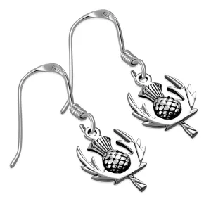 Thistle Flower Plain Silver Earrings