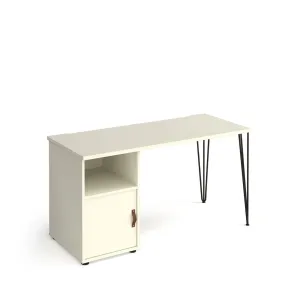 Tikal straight desk 1400mm x 600mm with black hairpin leg and support pedestal